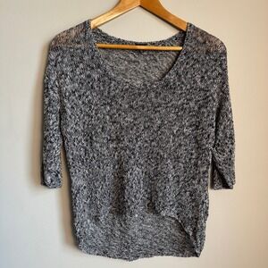 T. Babaton Womens Linen & Silk 3/4 Sleeve Sheer Sweater Black & White XS Cropped